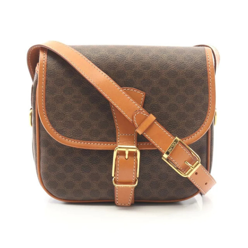 Celine Macadam Shoulder Bag Canvas Leather Brown